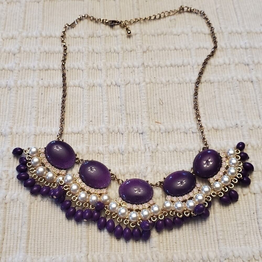 Faux‎ pearl and beaded adjustable gold tone necklace